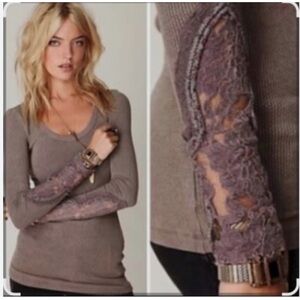 Free People Crafty Cuff Thermal Top in Light Brown.